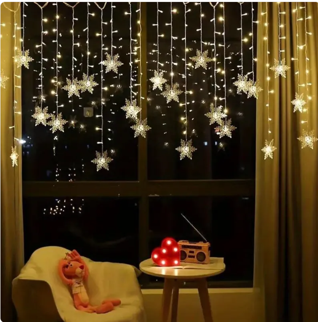 LED Snowflake Curtain Lights – Christmas Window Decoration