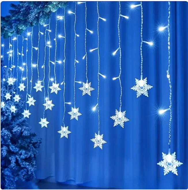 LED Snowflake Curtain Lights – Christmas Window Decoration