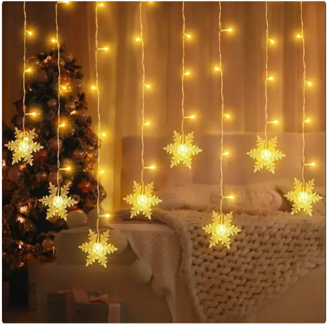 LED Snowflake Curtain Lights – Christmas Window Decoration
