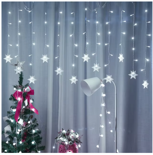 LED Snowflake Curtain Lights – Christmas Window Decoration